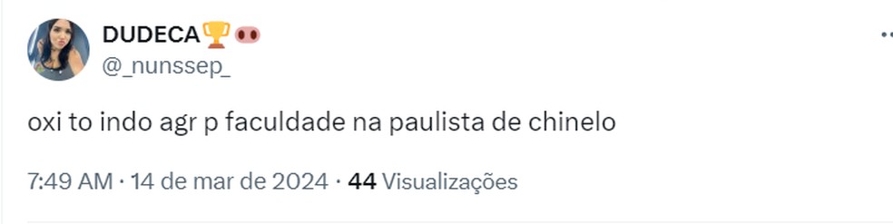 Comentário sobre o uso de chinelo em SP — Foto: Reprodução/X