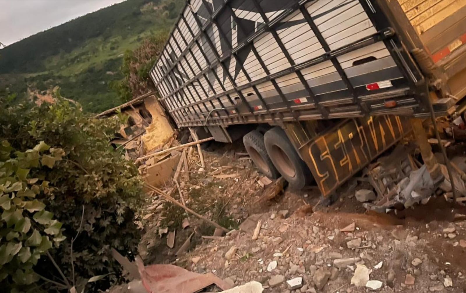 Caminhão carregado com bois bate em duas casas e deixa três moradores e o motorista feridos em Monte Formoso