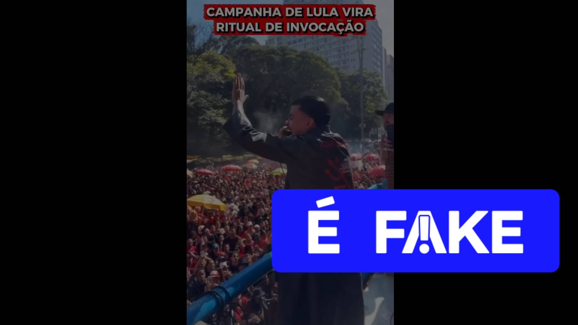 É #FAKE que vídeo mostre 'ritual de invocação' durante manifestação pró-Lula na Paulista; cena exibe Marcha para Exu em agosto