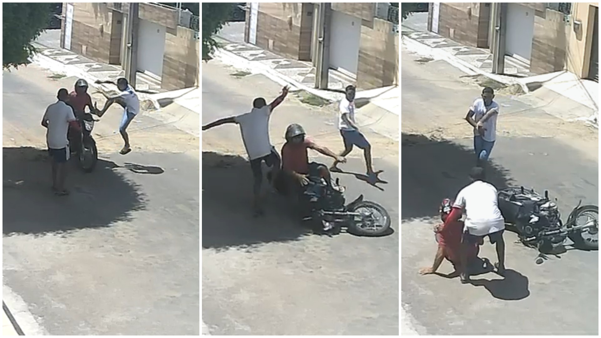 Vídeo: Criminosos derrubam homem de moto com 'voadora' e roubam veículo