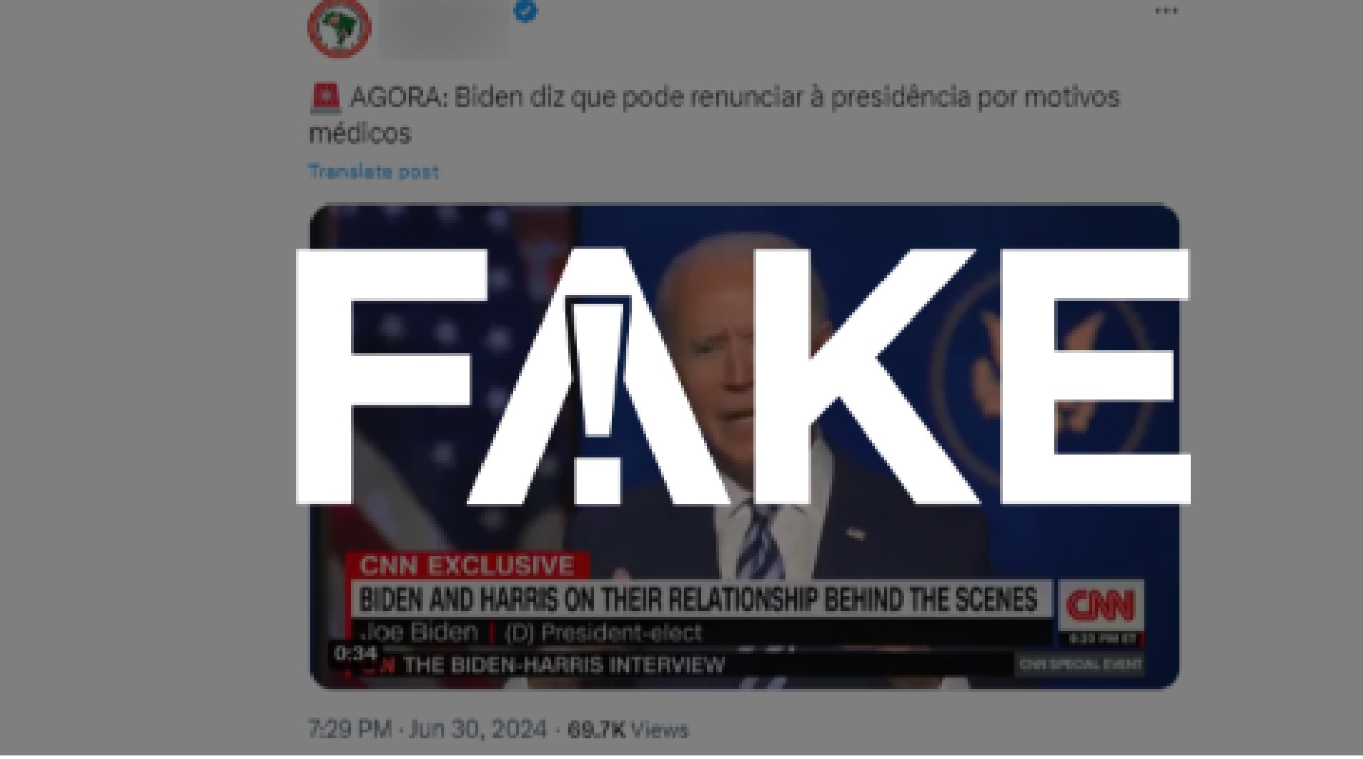 É #FAKE que Biden cogitou em vídeo renunciar à presidência dos EUA por questões médicas; fala é de 2020 e foi tirada de contexto