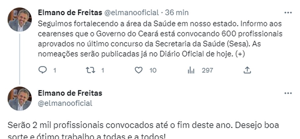 Confira anúncio do governador do Ceará, Elmano de Freitas. — Foto: Reprodução