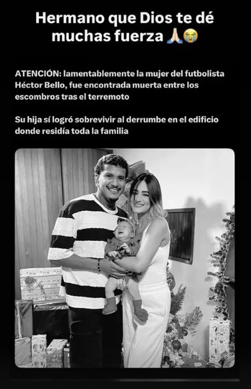 Post confirma morte de mulher do jogador Hector Bello em terremoto no Venezuela — Foto: Reprodução/Redes sociais