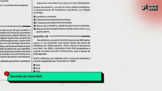 Enem 2025: correção da questão do Usain Bolt