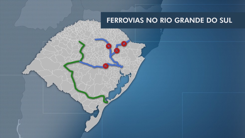 Mapa ferroviário do Rio Grande do Sul — Foto: Reprodução/RBS TV