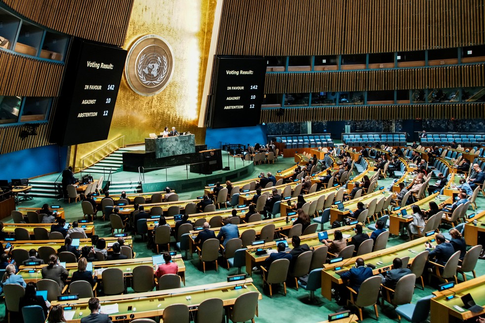 Assembleia Geral das Nações Unidas, na sede da ONU em Nova York, EUA. — Foto: Reuters/ Eduardo Munoz