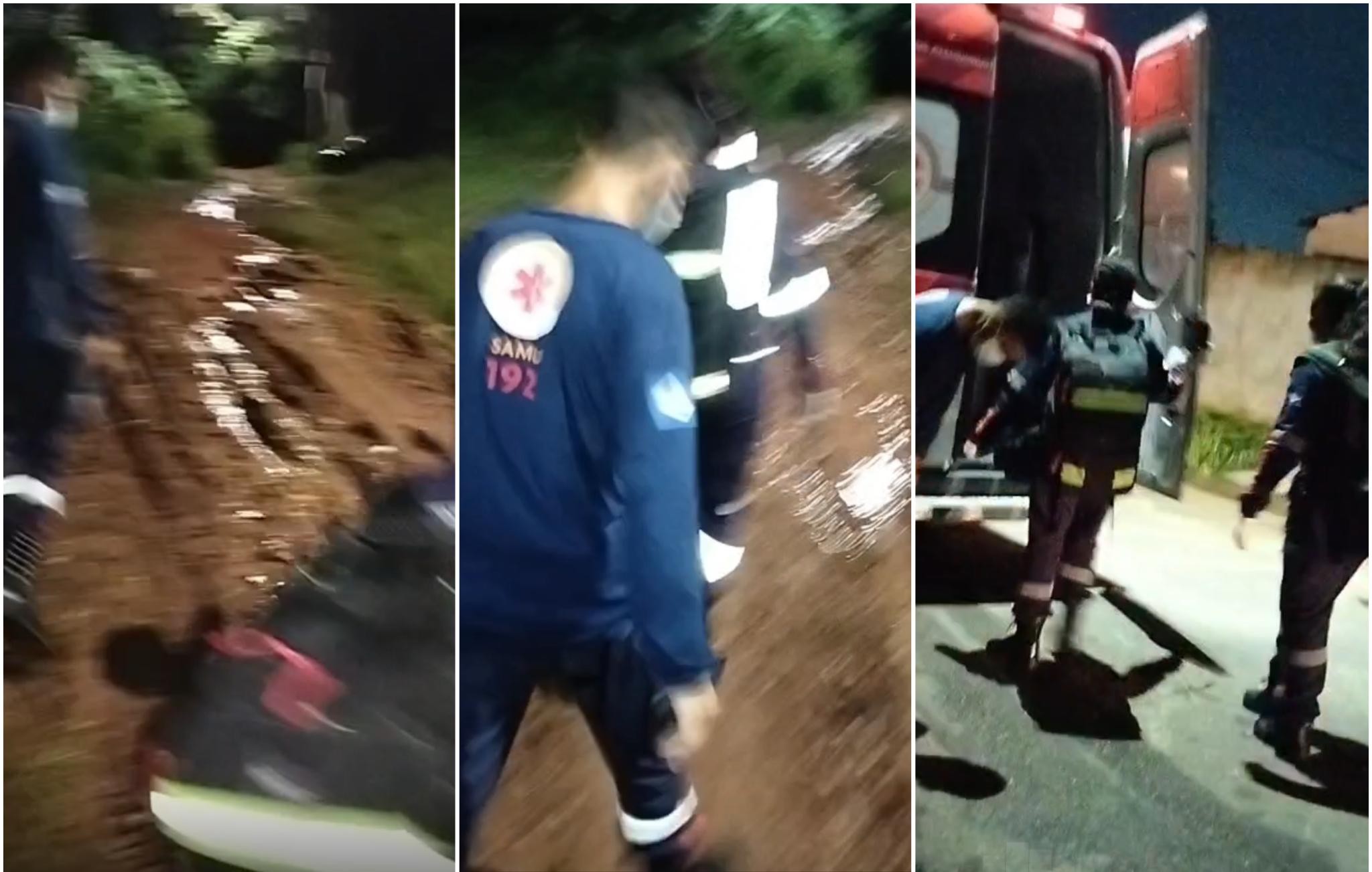 VÍDEO: socorristas atendem paciente a pé após ambulância não entrar em 'rua de lama' e sem iluminação em MT