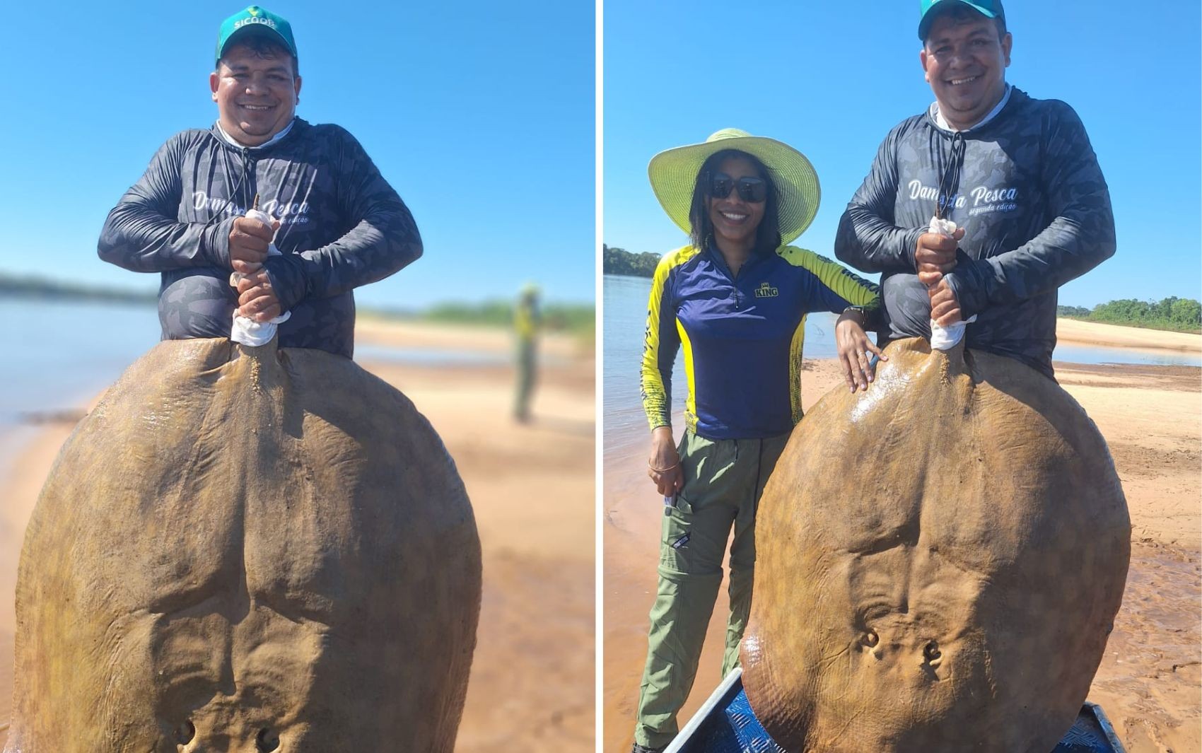 Casal se surpreende ao pescar arraia gigante durante tentativa de fisgar peixe proibido para consumo; vídeo  