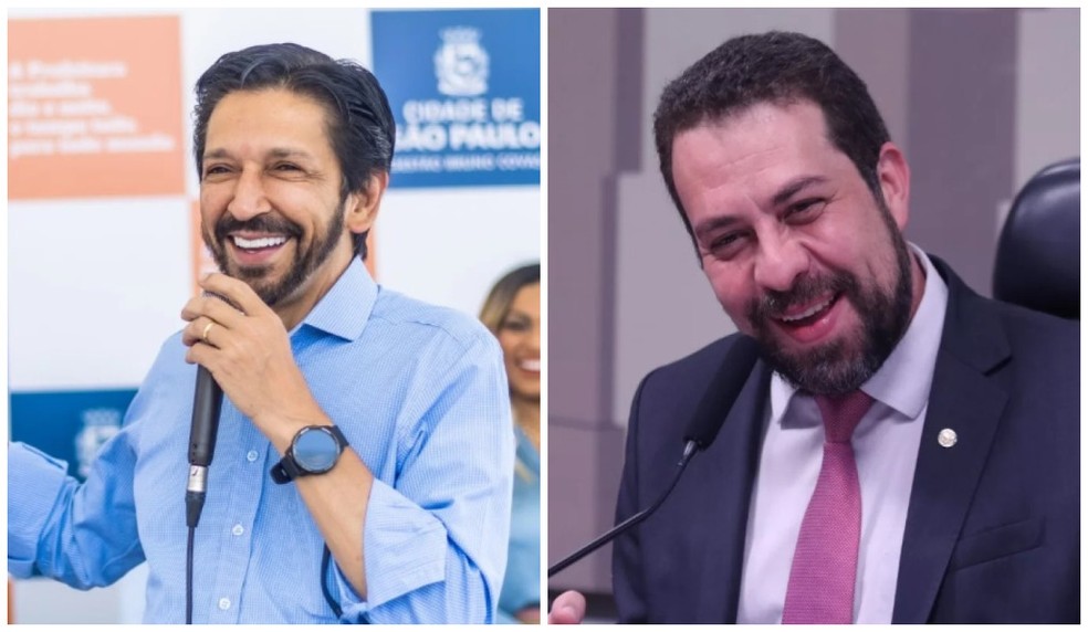 O prefeito de São Paulo, Ricardo Nunes (MDB), e o deputado federal Guilherme Boulos (PSOL). — Foto: Edson Lopes Jr./Prefeitura de SP; Bruno Spada/Câmara dos Deputados