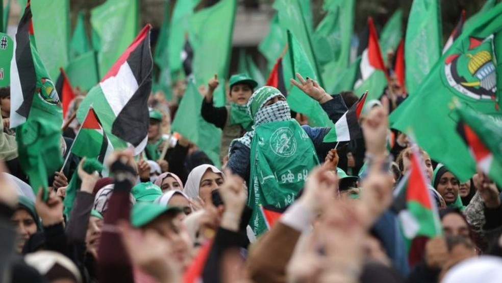 O Hamas é o maior dentre diversos grupos de militantes islâmicos da Palestina. — Foto: Anadolu via BBC