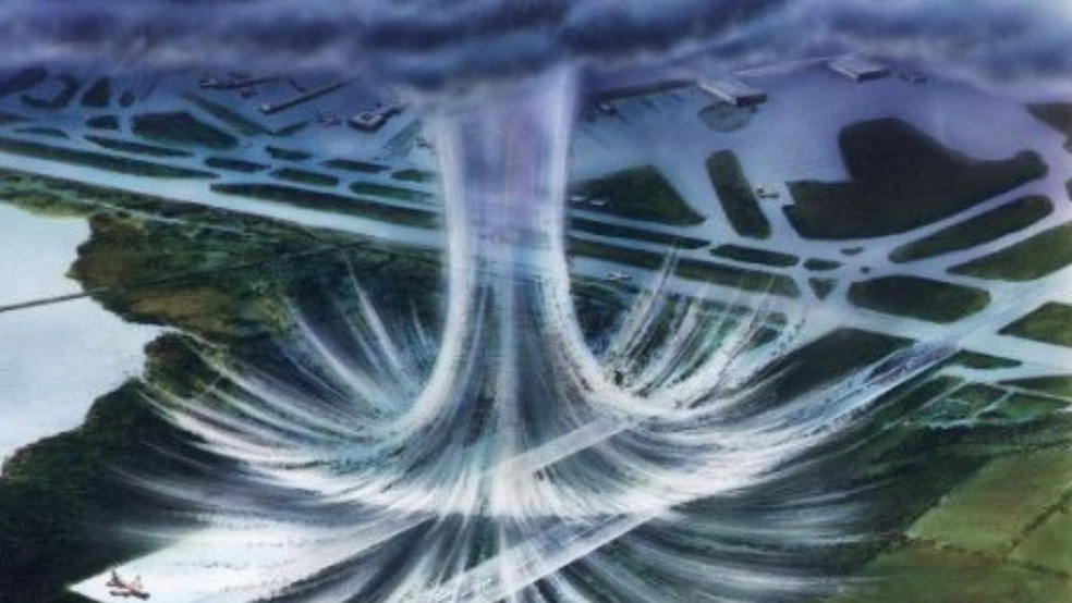 Esquema ilustrativo de como funciona do downburst — Foto: Divulgação/Inmet