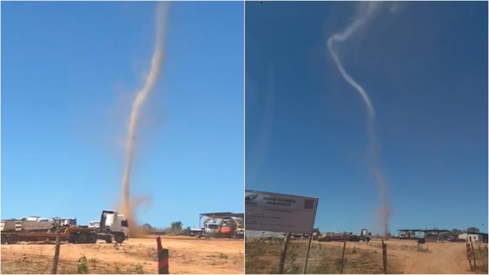 Redemoinho de poeira surpreende trabalhadores de canteiro de obras no interior do Ceará; veja vídeo