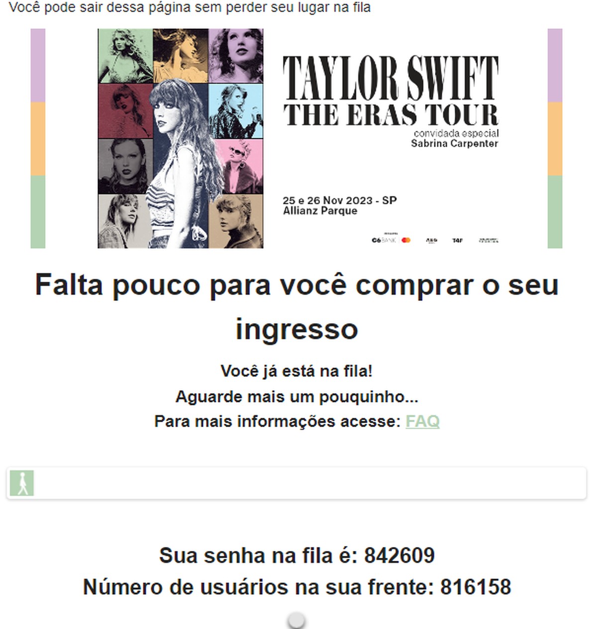She has demand!  Taylor Swift puts more than 800,000 people in the virtual queue for the pre-sale of concert tickets in SP