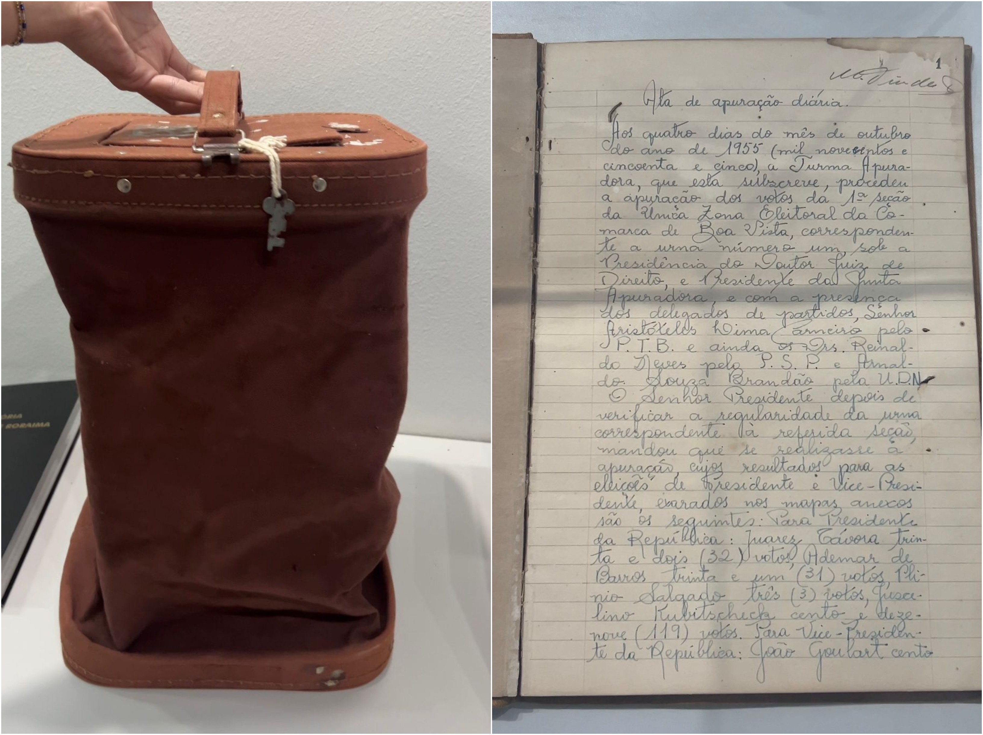 Urna de lona e ata da votação de Juscelino Kubitschek estão entre peças históricas em museu de RR