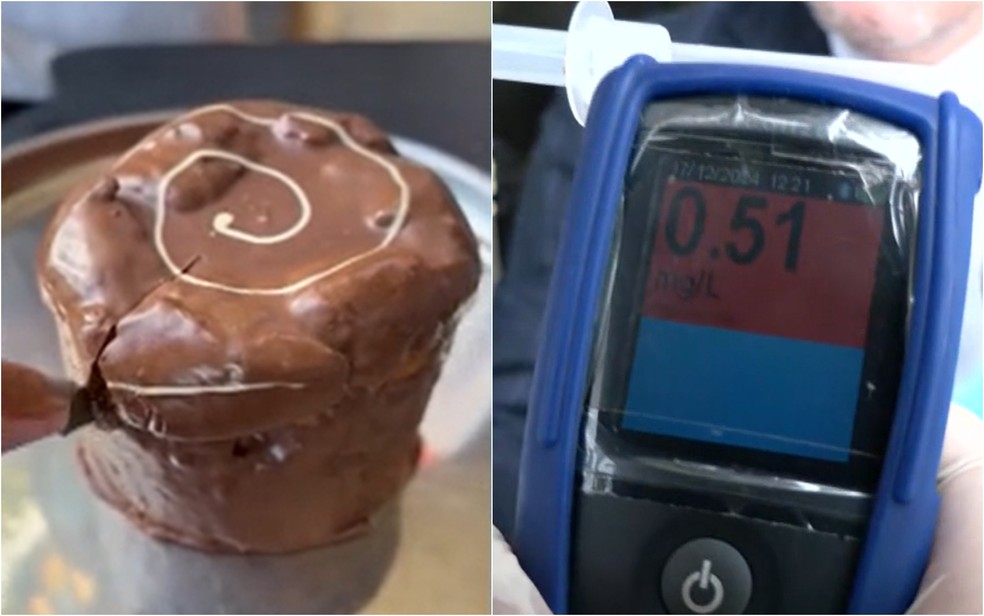 Comer panetone pode fazer com que motorista seja pego no teste do bafômetro, aponta teste do Detran-GO — Foto: Reprodução/TV Anhanguera
