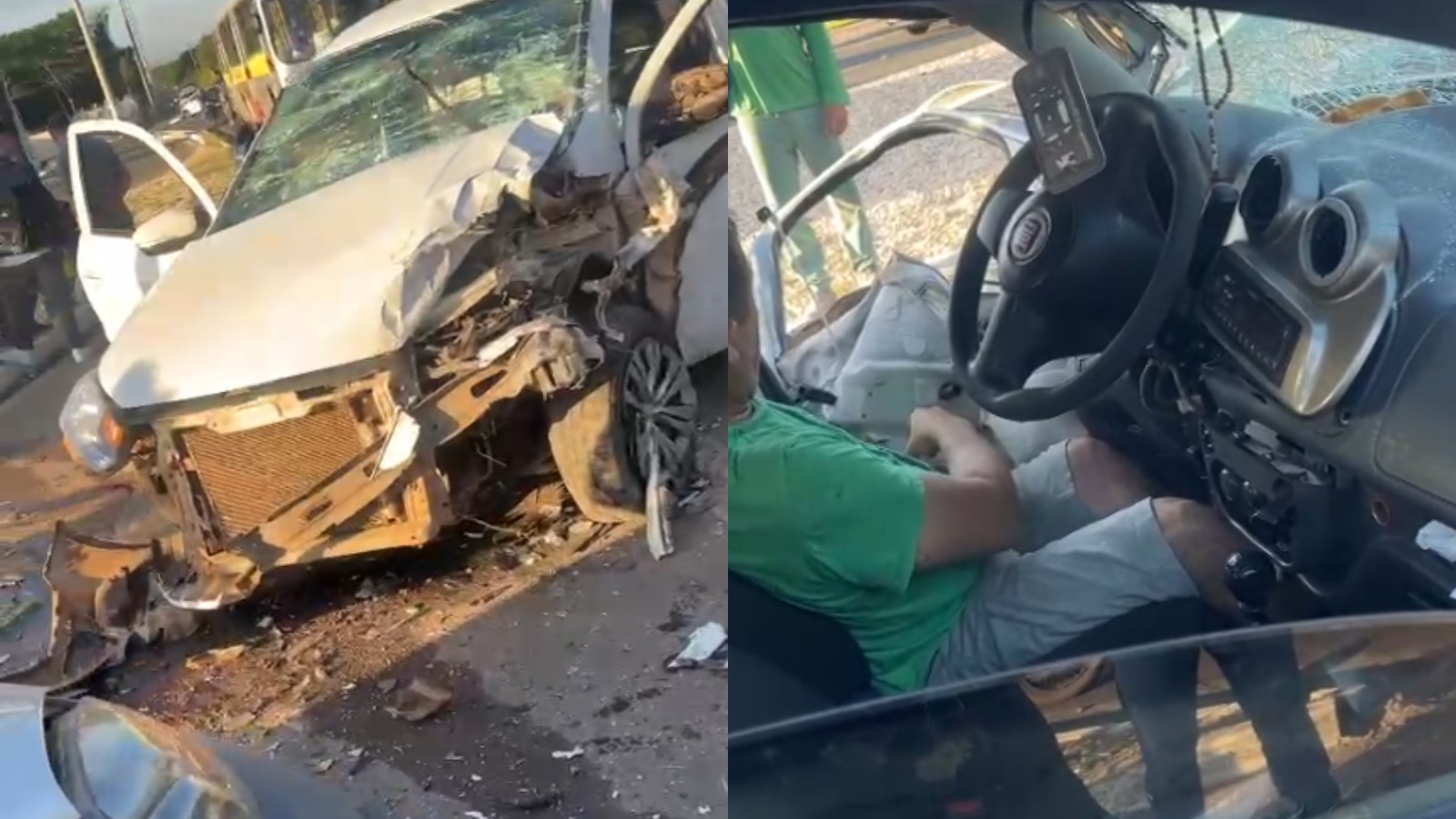 Vídeo: motorista fica preso às ferragens e tem fratura no braço após colisão entre carros na Zona Sudeste de Teresina
