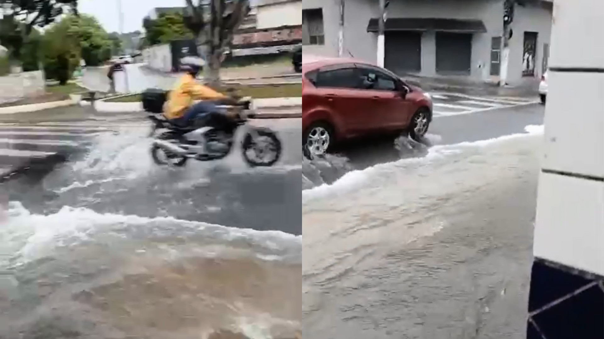 Tubulação da Sabesp rompe e alaga avenida de Ferraz de Vasconcelos