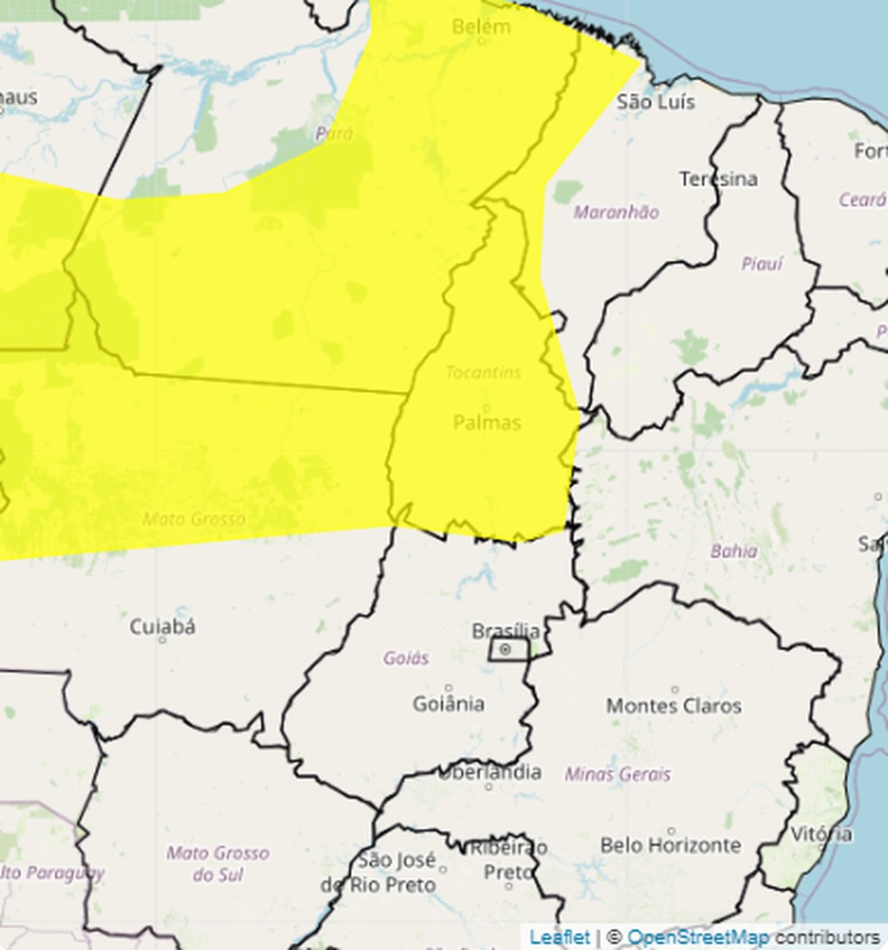 Alerta amarelo encobriu quase todo o estado — Foto: Divulgação/Inmet
