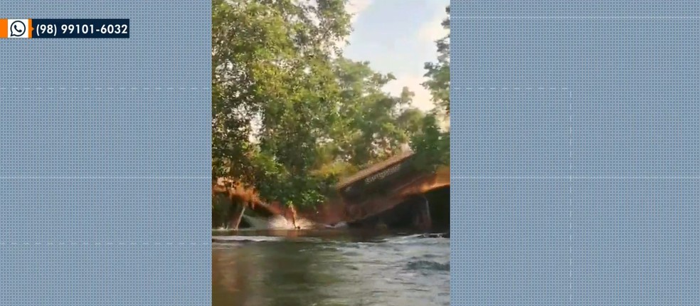 Caminhão com calcário cai no rio Mearim após ponte desabar em Grajaú — Foto: Reprodução/ TV Mirante