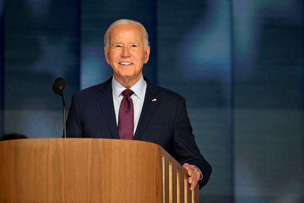 Joe Biden pouco antes do início da Convenção do Partido Democrata, em 19 de agosto de 2024 — Foto: REUTERS/Craig Hudson