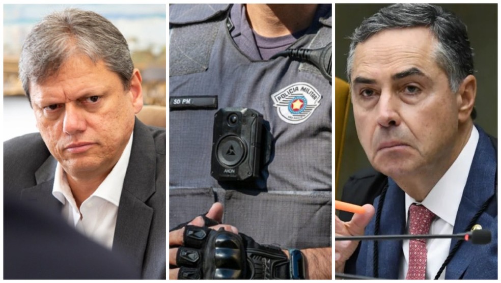 O governador Tarcsio de Freitas (Republicanos) vai ao STF contra deciso liminar do ministro Lus Roberto Barroso. — Foto: Montagem/g1/Carlos Moura/SCO-STF/Mnica Andrade/GESP