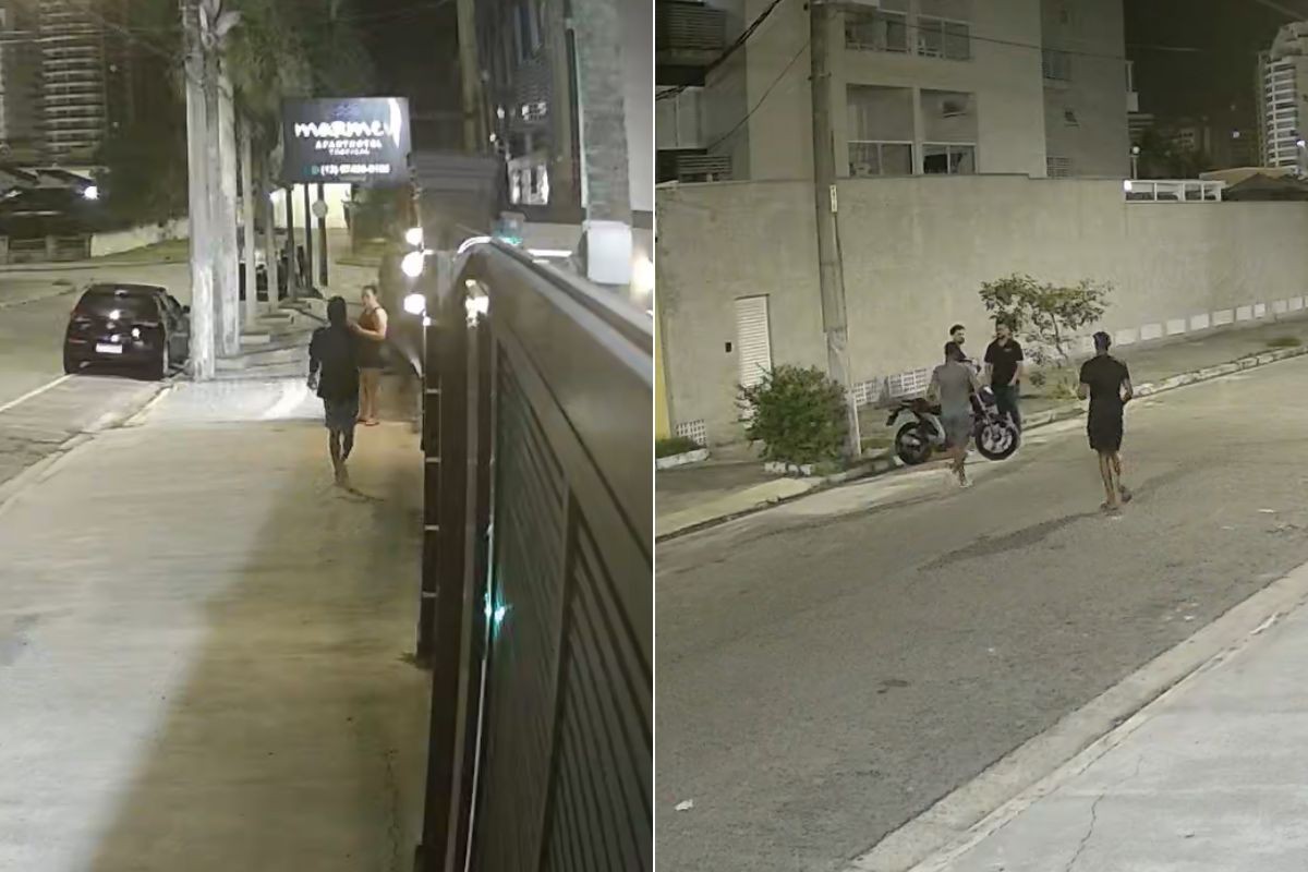 Criminosos assaltam em frente a pousada no Guarujá e agridem funcionário; VÍDEO