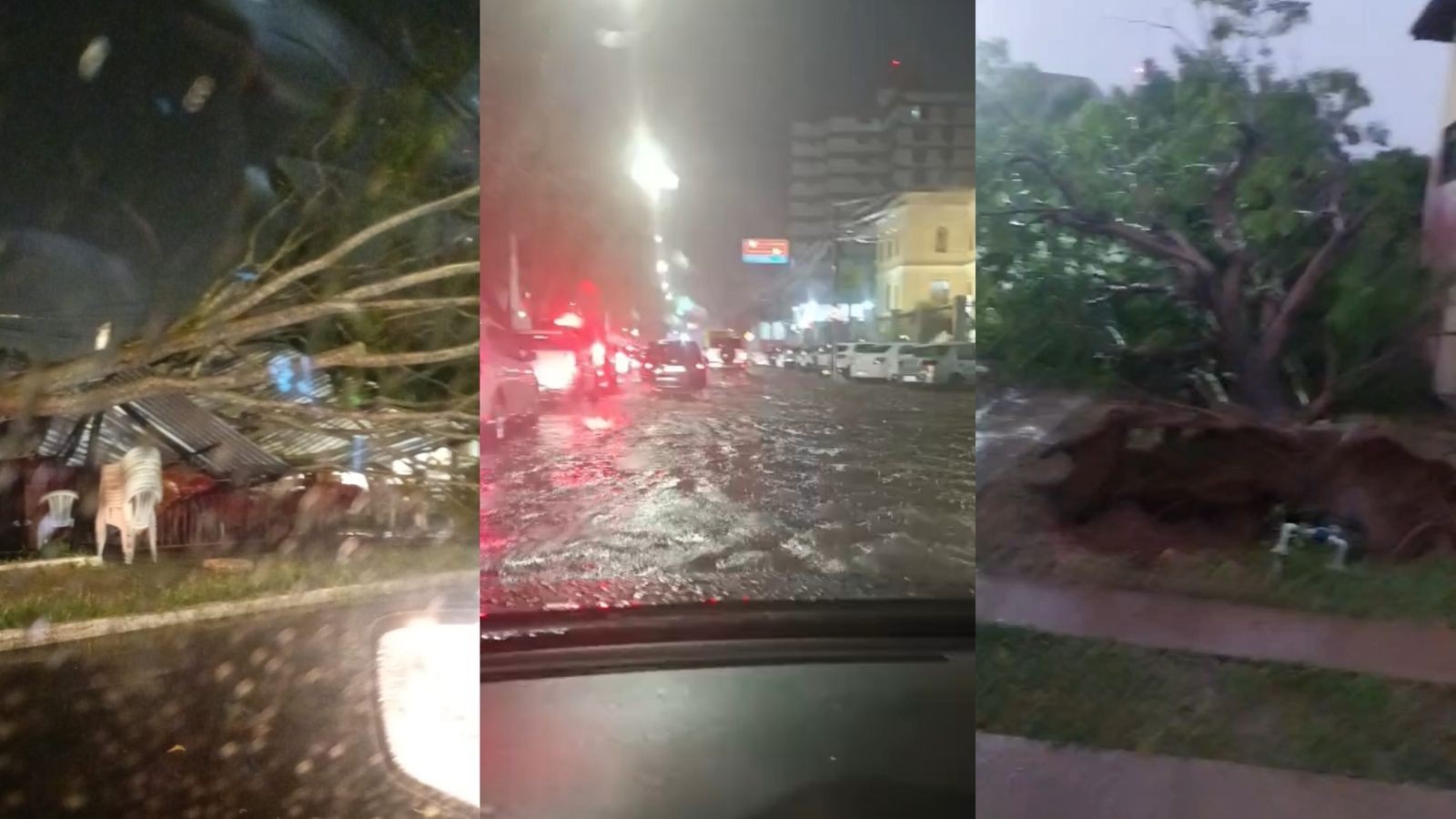Chuva derruba árvore sobre trailer e alaga ruas e avenidas em Teresina