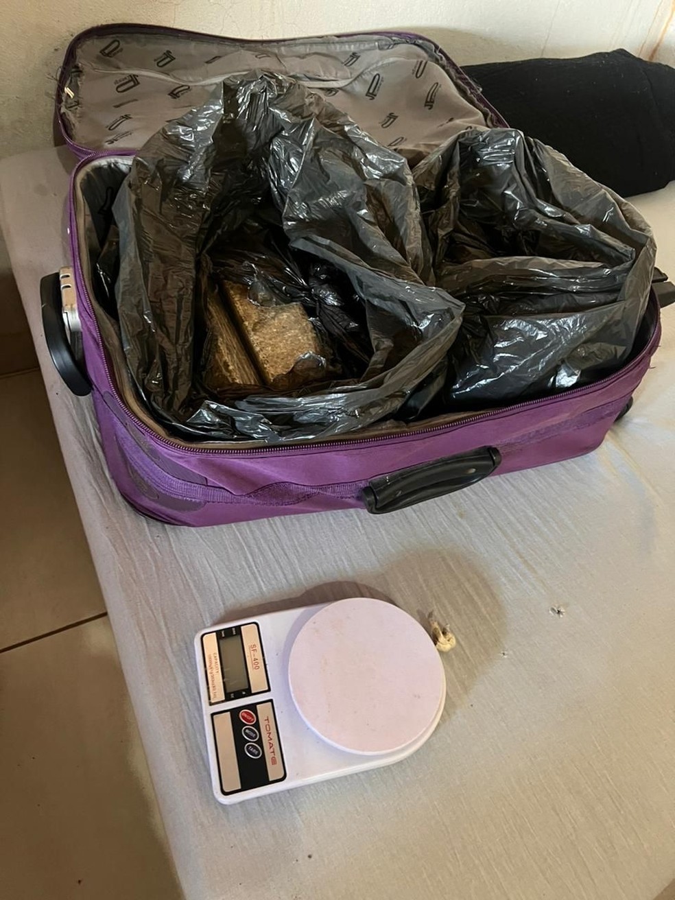 A polícia informou que dentro da casa foi encontrado tabletes de maconha — Foto: Polícia Militar