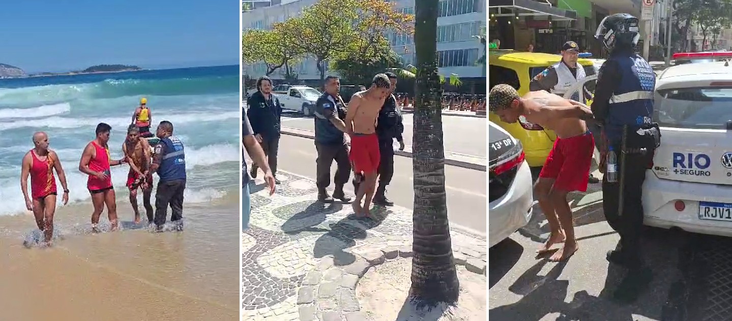 VÍDEO: homem que vendia vape no Arpoador tenta fugir a nado da fiscalização, mas acaba preso na Praia de Ipanema