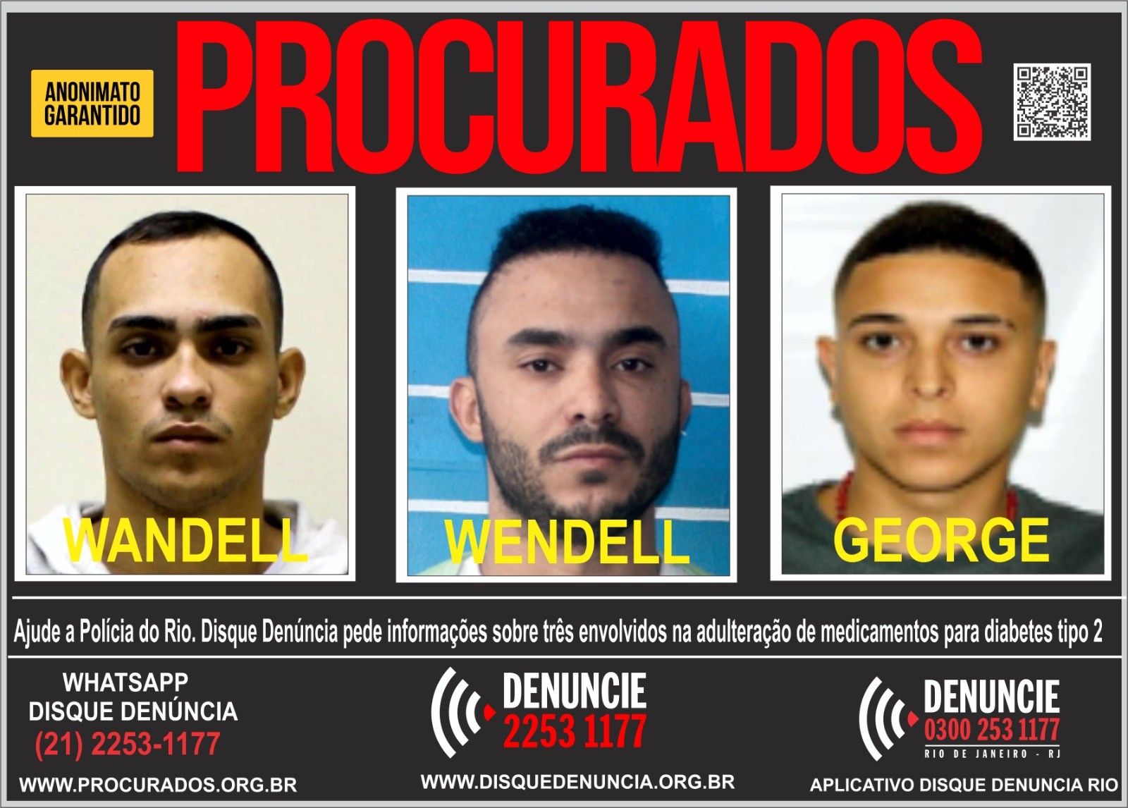 Disque Denúncia pede informações sobre suspeitos de fraudar Ozempic no Rio
