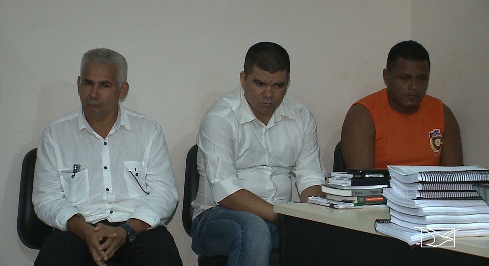 Justi&ccedil;a condenou o vigilante Luiz Carlos e os PMs Lu&iacute;s Miguel e Fl&aacute;vio Roberto pelo assassinato do mec&acirc;nico Iraldo em Vit&oacute;ria do Mearim &mdash; Foto: Reprodu&ccedil;&atilde;o/TV Mirante