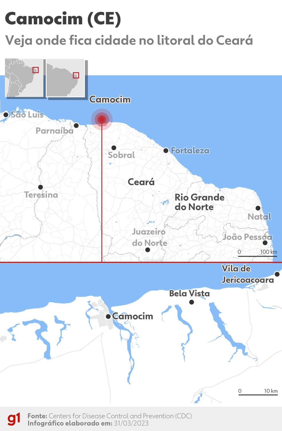 Veja onde fica Camocim, cidade do Ceará palco de mortes de policias, no Ceará. — Foto: Foto: Editoria de Arte/g1