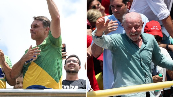 Flávio Bolsonaro e Lula neste sábado (24). — Foto: AFP/Reuters