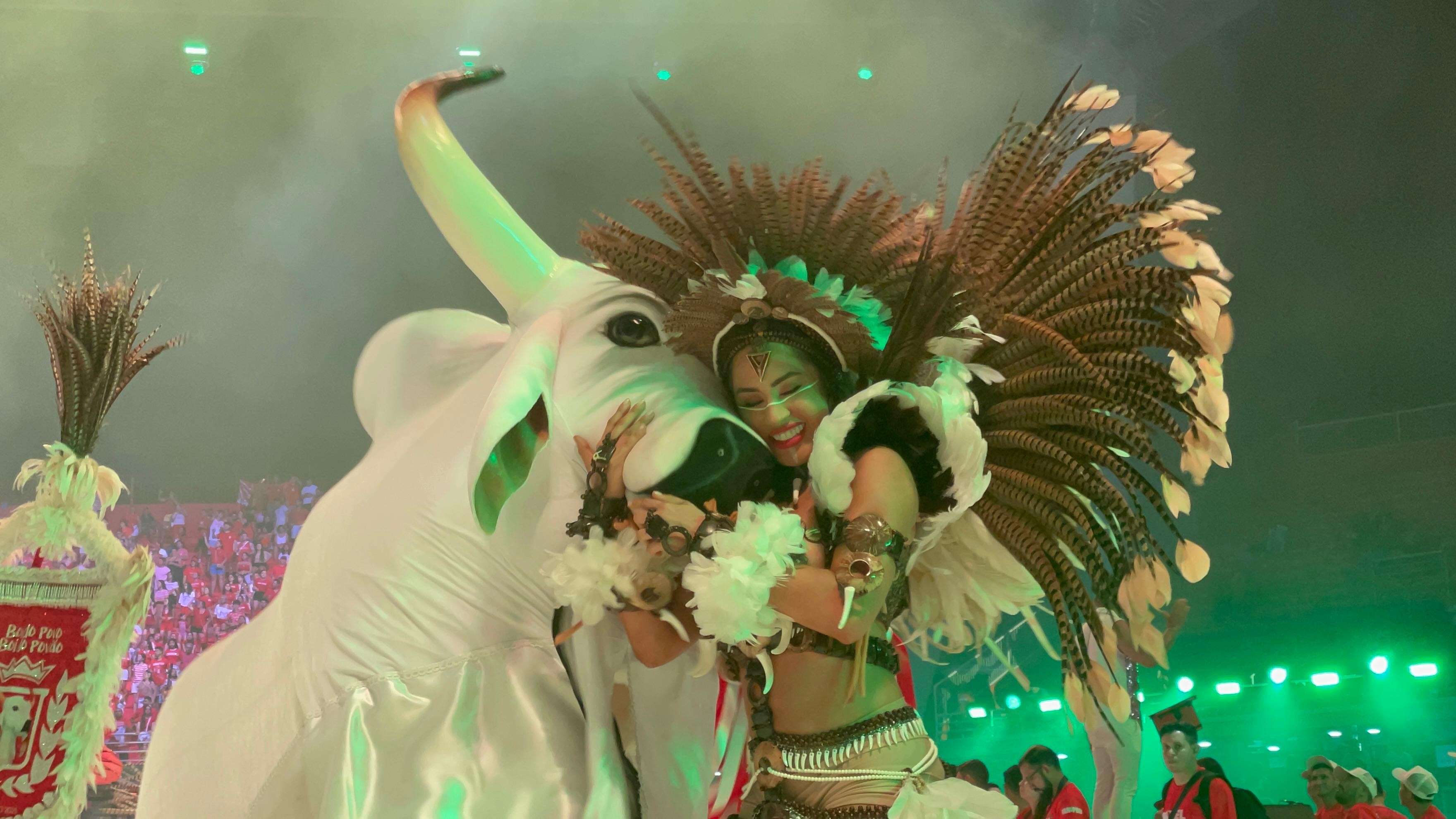 Ex-BBB Isabelle Nogueira evolui no último ensaio do Garantido antes do Festival de Parintins