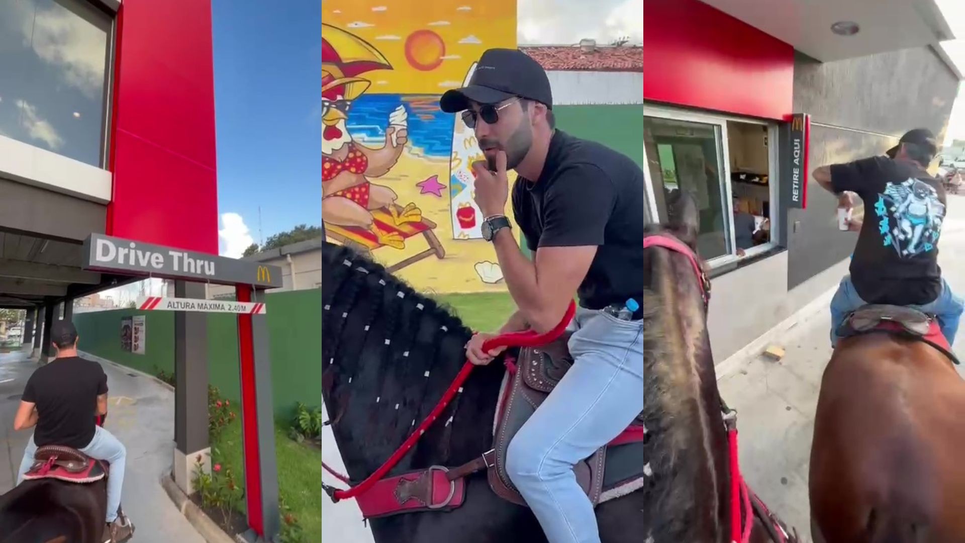 Amigos viralizam ao entrar em drive-thru a cavalo e pedir lanche em fast food; VÍDEO