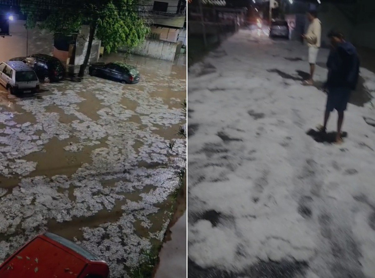 VÍDEO: Temporal de granizo alaga ruas e causa queda de muro e árvores em Petrópolis