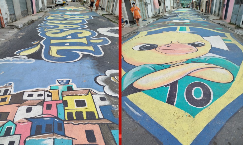 No Conjunto Viveiros, moradores, artistas locais e representantes da associa&ccedil;&atilde;o comunit&aacute;ria se uniram para criar grafites e pinturas &mdash; Foto: Arquivo Pessoal