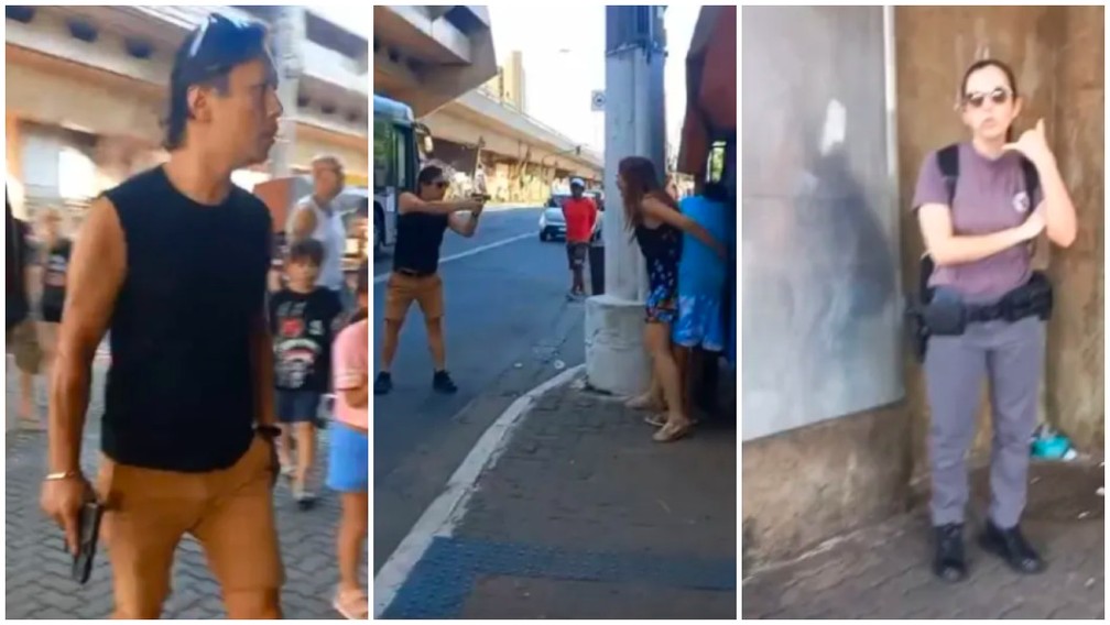 Investigador Paulo, identificado pela Polícia Civil, e a PM que se omitiu da situação no último domingo (12), na Zona Norte de SP. — Foto: Reprodução