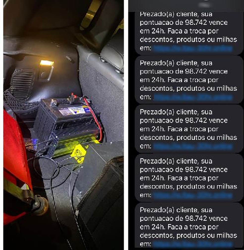 Quadrilha usava carro com lap top e antena para enviar SMS para celulares de vítimas em São Paulo — Foto: Reprodução