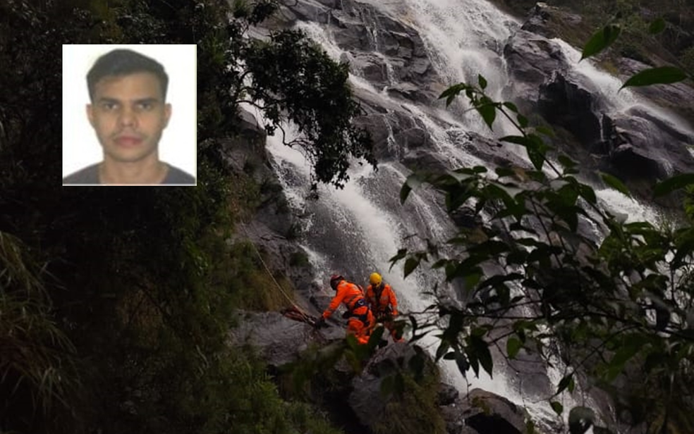 Turista é encontrado morto em cachoeira na Serra do Papagaio, em Aiuruoca, MG — Foto: Corpo de Bombeiros