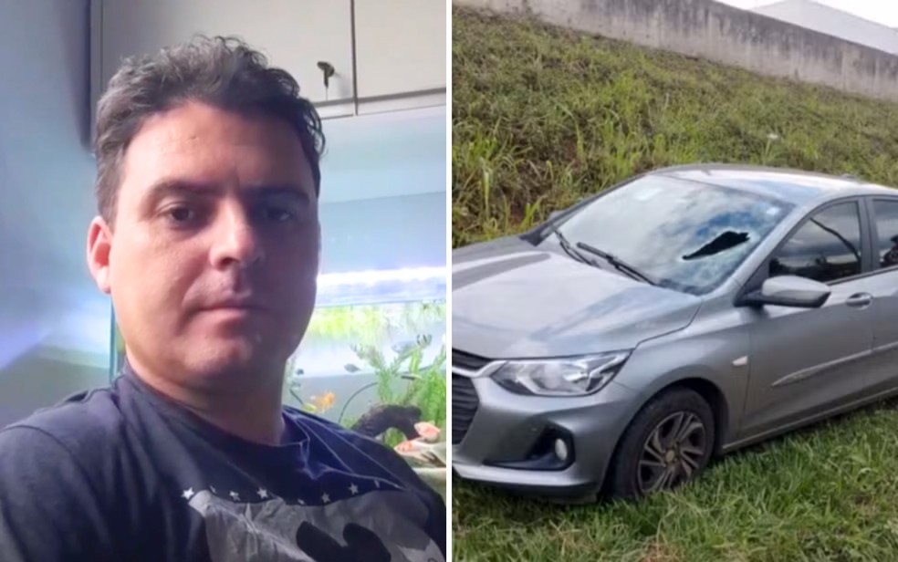 Eder Lopes, de 39 anos, foi atingido no rosto por parte da pea que se soltou do caminho  Foto: Reproduo/Redes sociais e Divulgao/Triunfo Concebra