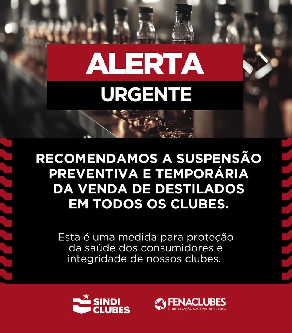 Alerta do Sindiclubes sobre suspensão de venda de bebidas alcoólicas em clubes de SP - Imagem: Divulgação