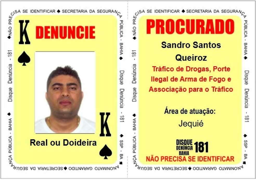 'Doideira' é procurado por porte ilegal de arma de fogo, tráfico de drogas e associação para o tráfico em diversos bairros de Jequié — Foto: SSP-BA