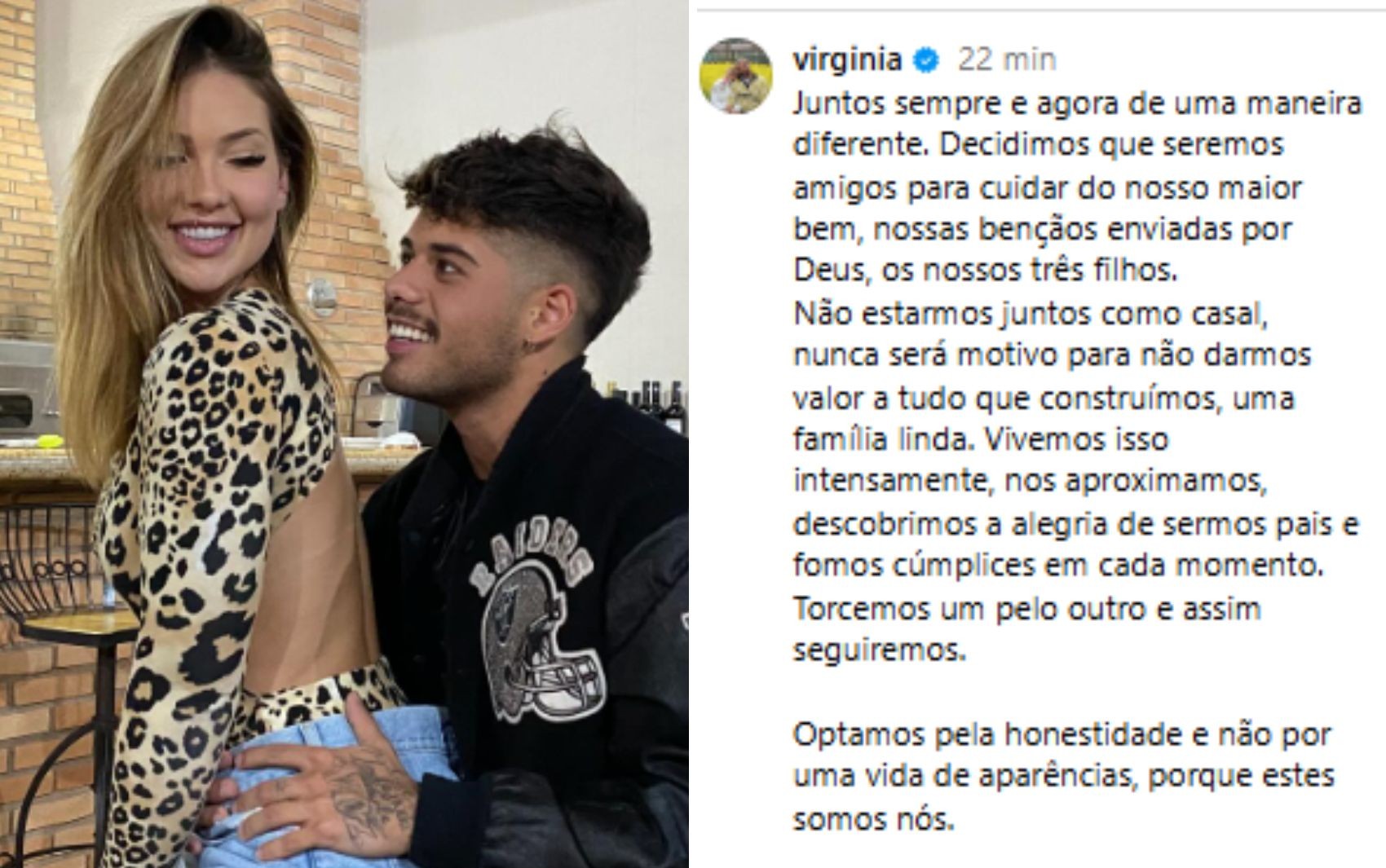 Virginia e Zé Felipe dizem que continuam torcendo um pelo outro ao anunciar separação