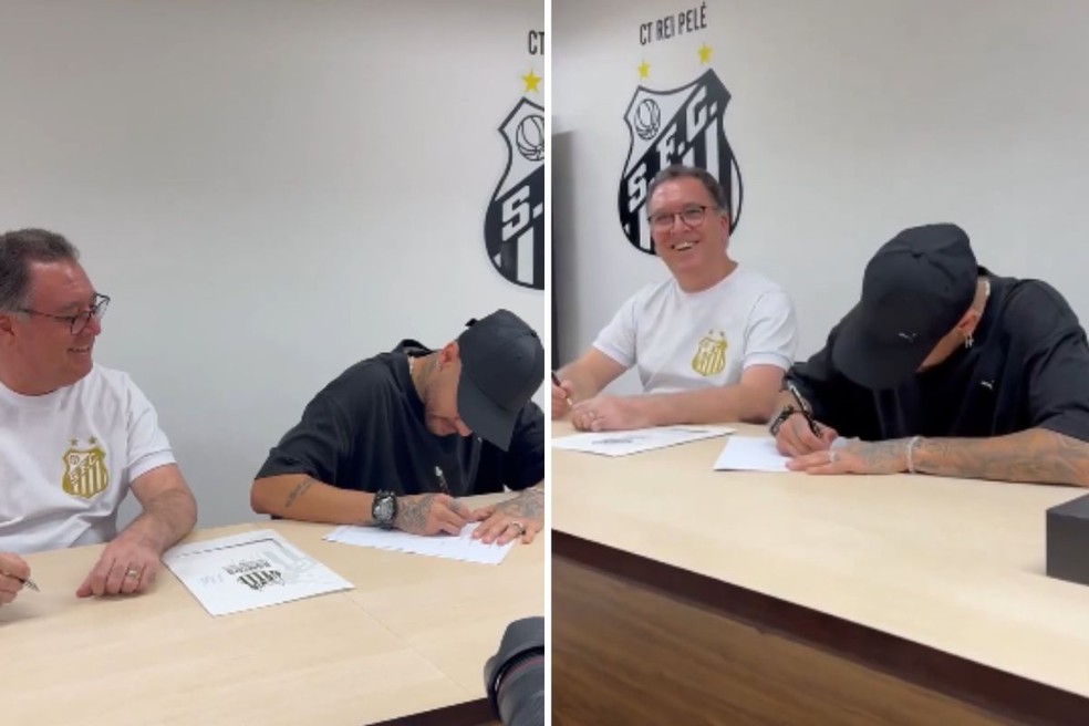 Neymar Jr. assina contrato para segunda passagem pelo Santos FC — Foto: Divulgação/Santos FC
