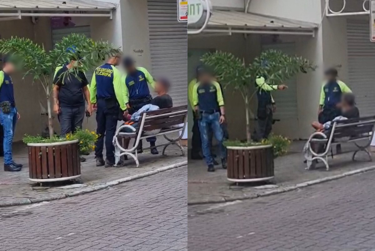 'Vou te arrancar daqui': voluntários da segurança cercam homem em situação de rua em Florianópolis e caso chega ao MP; VÍDEO