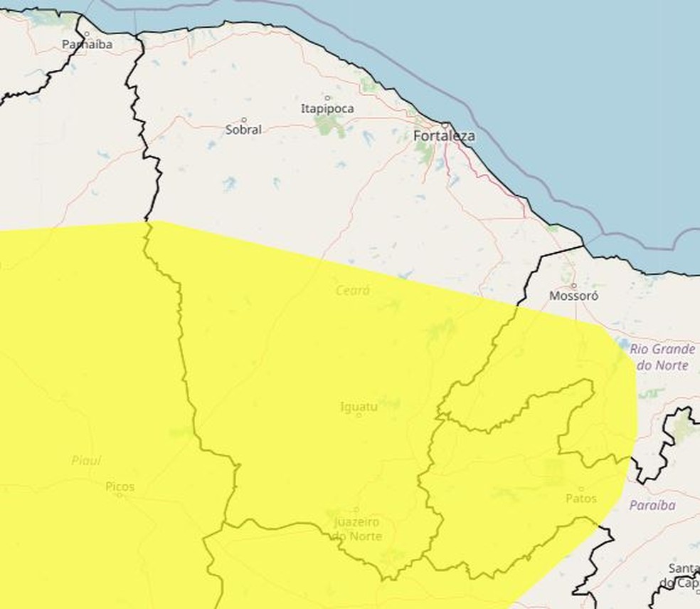 Baixa umidade deve atingir cidades do Sertão de Crateús, Centro-Sul e Cariri. — Foto: Inmet