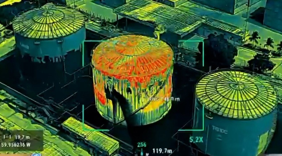 Drone térmico identificou fissura em tanque usado para armazenar gás tóxico em fábrica no Amazonas. — Foto: Divulgação/Prefeitura de Manaus