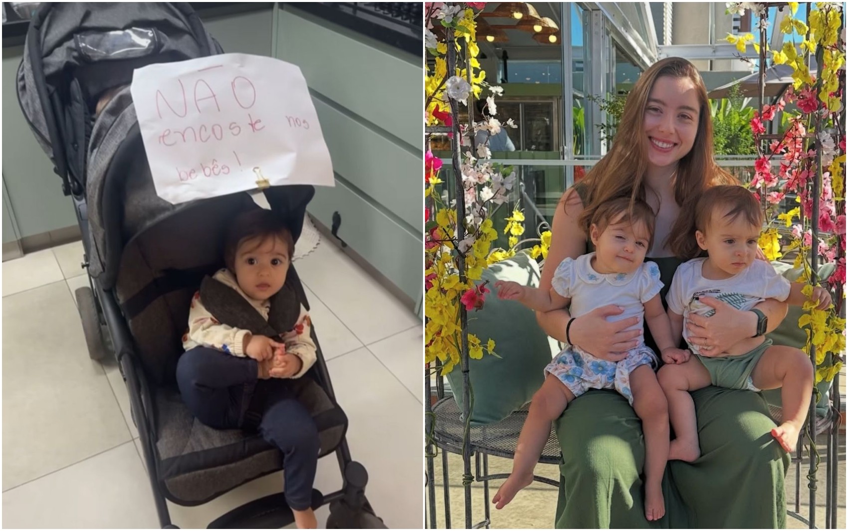 Mãe que colocou aviso em carrinho para não tocar em gêmeos divide opiniões na web