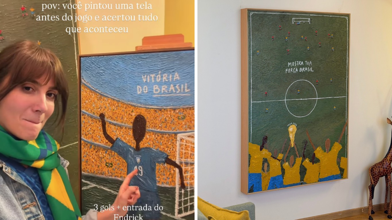 Artista de SC pinta telas antes dos jogos do Brasil e crava todos os resultados: 'A vida imita a arte'